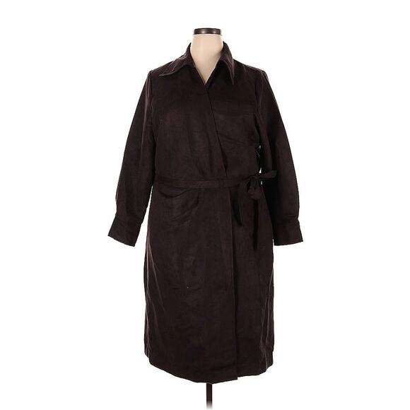 NWT Banana Republic Vegan Faux Suede Wrap Dress Long  Sleeve Midi Collared Brown - Picture 2 of 6